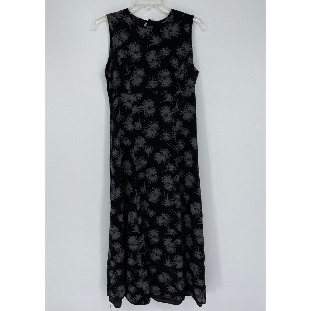 Warren Petites Vintage Women's Black Floral Sleeveless Keyhole Midi Dress Sz PXS
